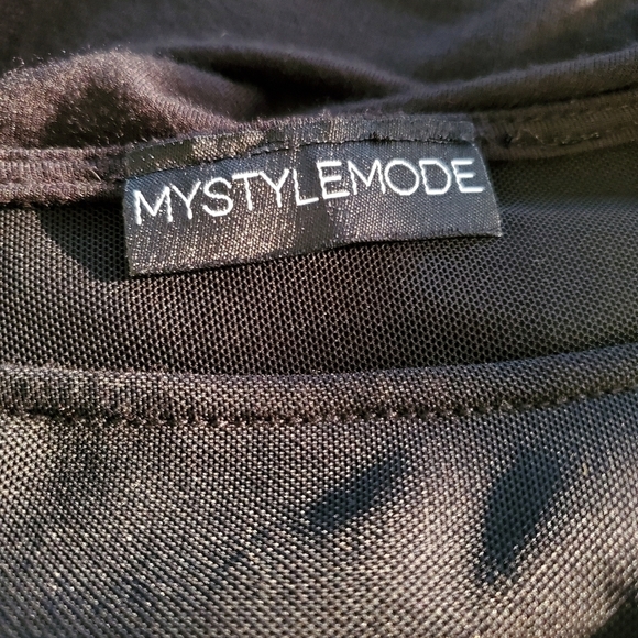 Mystylemode Black V-Neck Mesh Bodycon Midi Dress SZ Medium - Picture 6 of 7